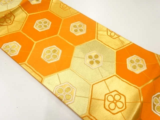 アンティーク　花亀甲模様織出し袋帯（着用可）